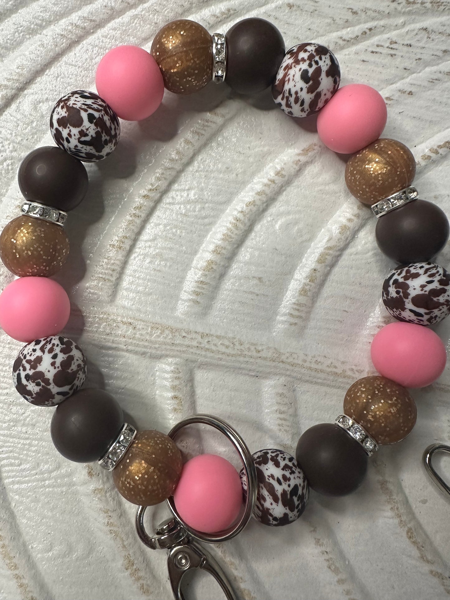 Pink and brown cow Wristlet